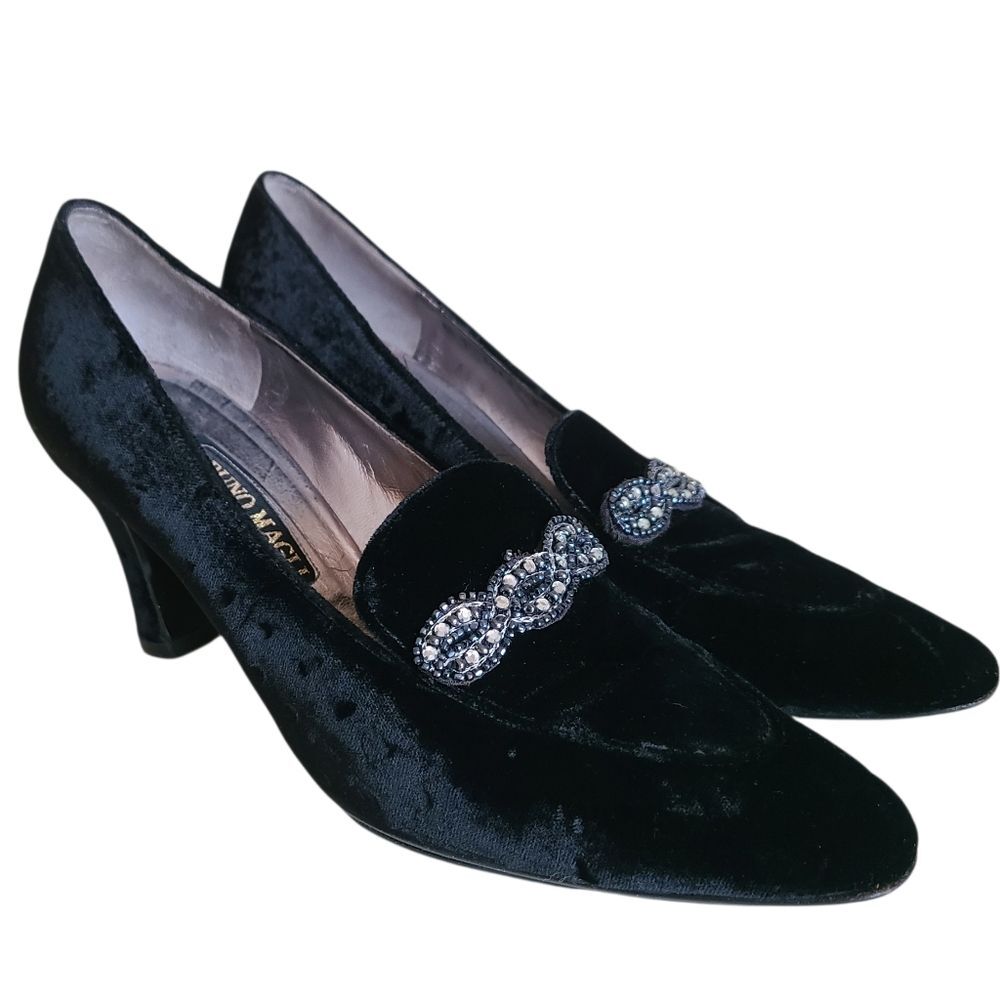vintage bruno magli couture black velvet rhinestone pumps heels size 9AA